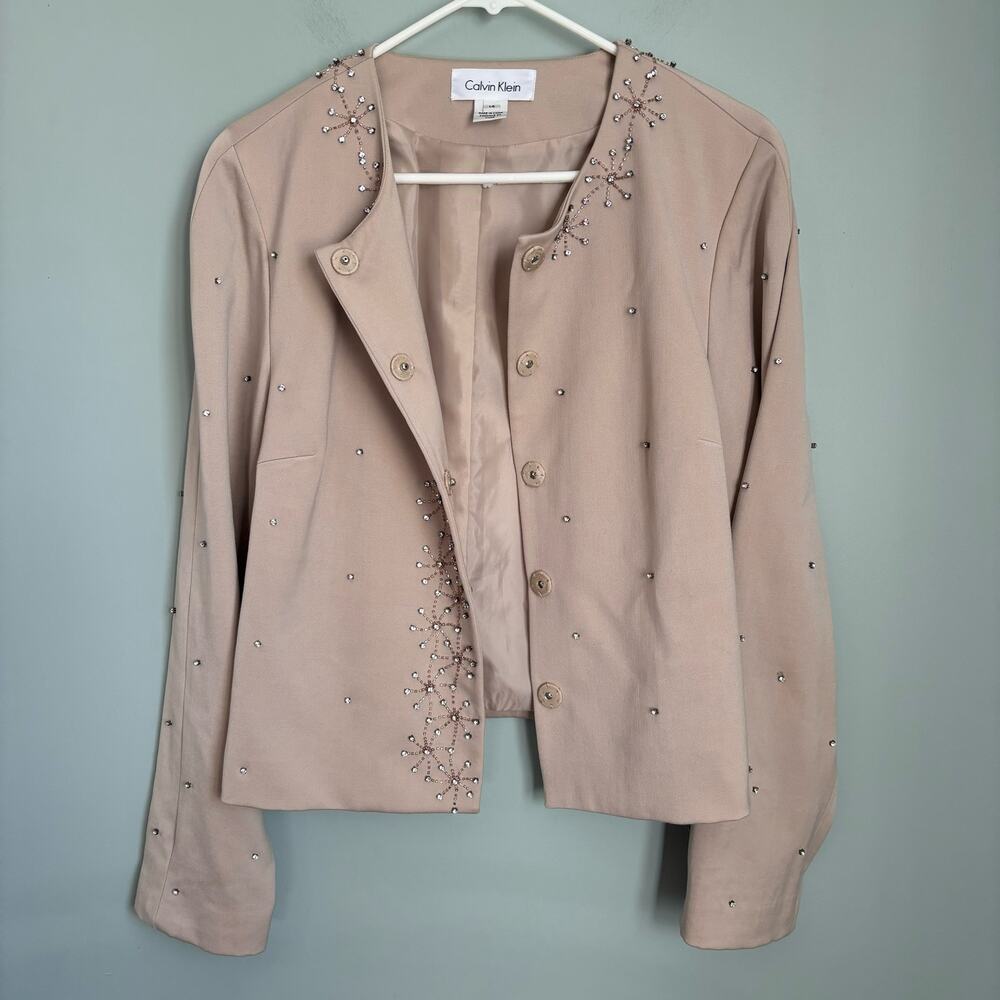 Calvin Klein Rhinestone Snow Flake Wool Blazer Jacket